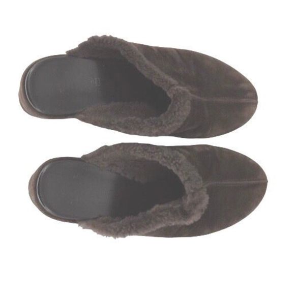 Cordani Brown Suede Sherpa Lined Mule Platform Wedge Heels - Picture 5 of 6